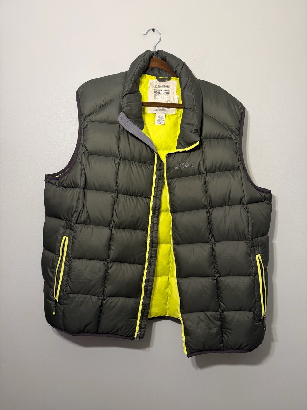 Bauer Olive Green Quilted Vest with Neon Yellow Interior